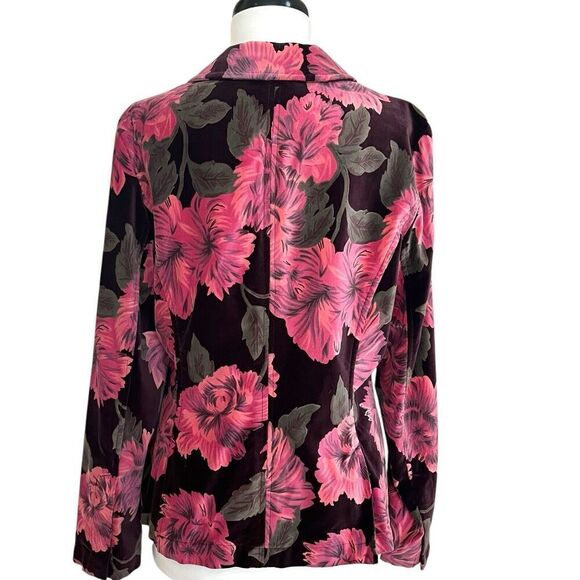 Caribbean Joe Floral Velvet Blazer 12P Pink Jacket Indie Preppy Colorful - Picture 3 of 13